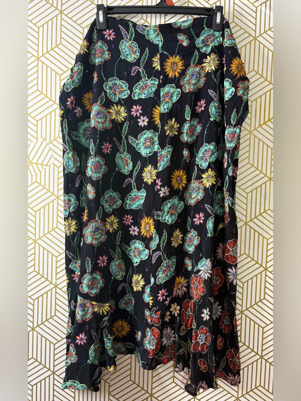 Chico's Black Floral Embroidered beaded skirt 16/18 - Picture 4 of 5